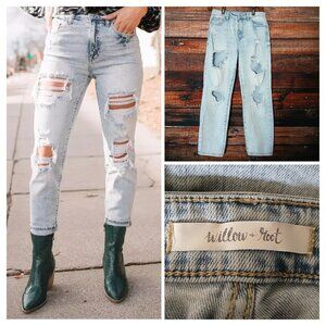 Willow & Root Jeans 27 Distressed High Rise Mom Ankle Light Wash Stretch